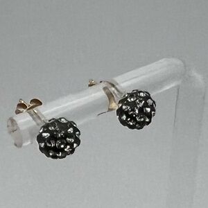 14K Solid Gold Black Crystal Ball Stud Earrings – Preowned Sparkly Bead posts